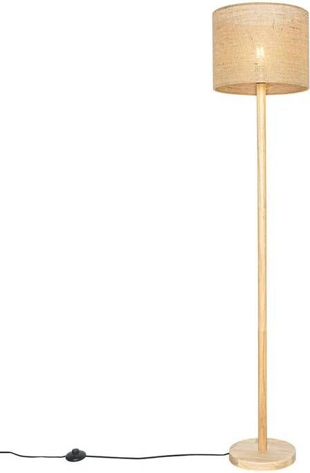 QAZQA Landelijke vloerlamp hout met linnen kap naturel 32 cm Mels