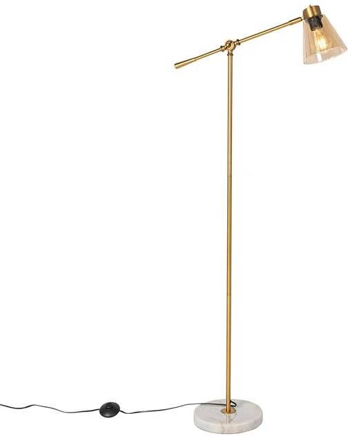QAZQA Art Deco vloerlamp brons met marmer en amber glas Nina