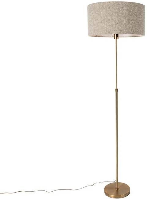 QAZQA Vloerlamp verstelbaar brons met boucle kap taupe 50 cm Parte