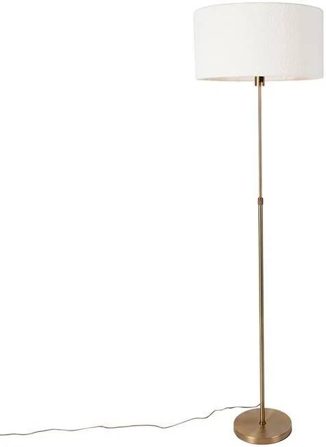 QAZQA Vloerlamp verstelbaar brons met boucle kap wit 50 cm Parte