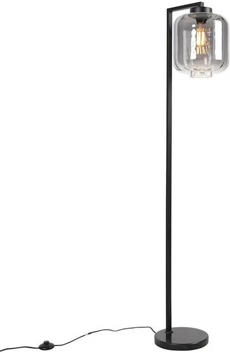 QAZQA Design vloerlamp zwart met smoke glas Qara Down