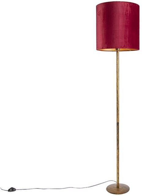 QAZQA Vintage vloerlamp goud met rode kap 40 cm Simplo