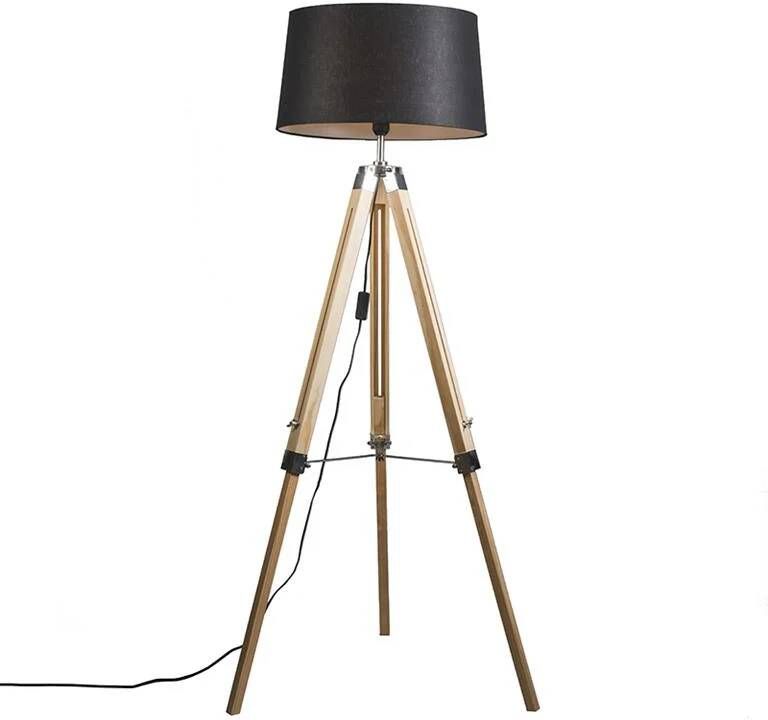 QAZQA Vloerlamp naturel met zwarte linnen kap 45 cm Tripod