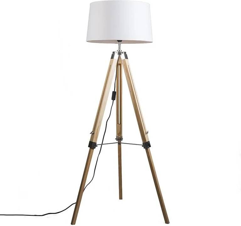 QAZQA Vloerlamp naturel met witte linnen kap 45 cm Tripod