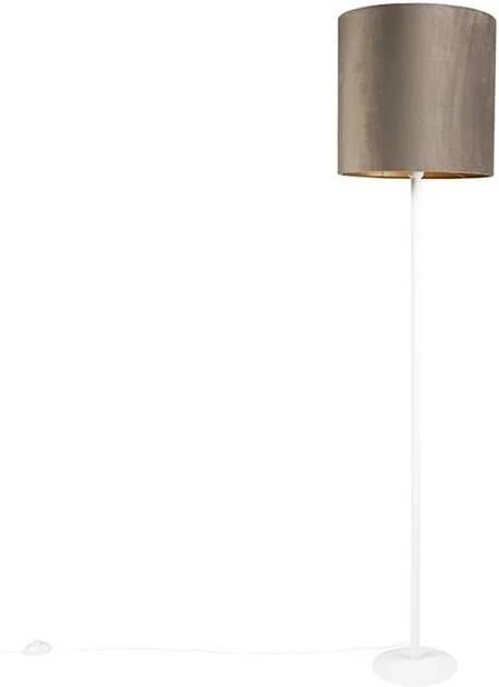 QAZQA Voerlamp wit met taupe kap en gouden binnenkant 40 cm Simplo