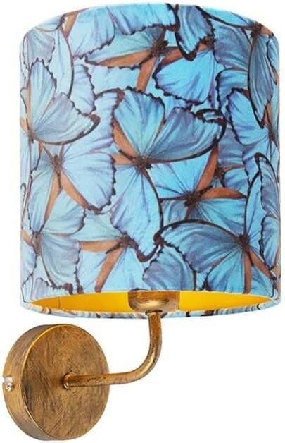 QAZQA Vintage wandlamp goud met vlinder velours kap Matt