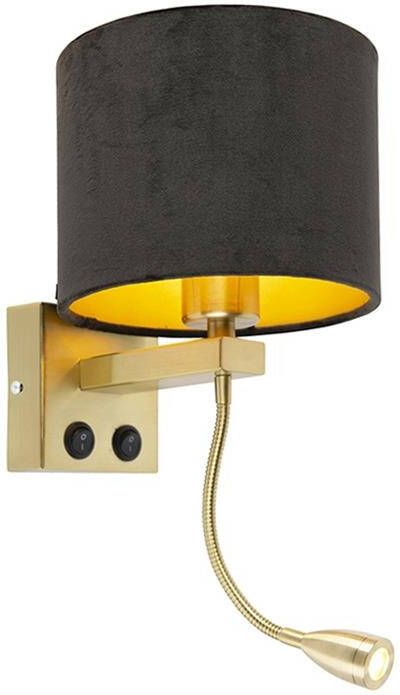 QAZQA Moderne wandlamp messing met kap zwart velours Brescia