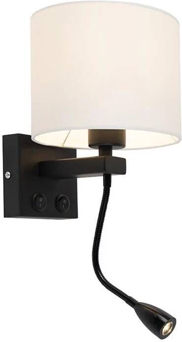 QAZQA Moderne wandlamp zwart met witte kap Brescia
