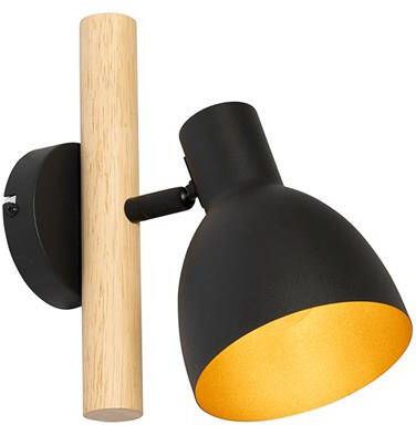 QAZQA Landelijke wandlamp zwart met hout Flint