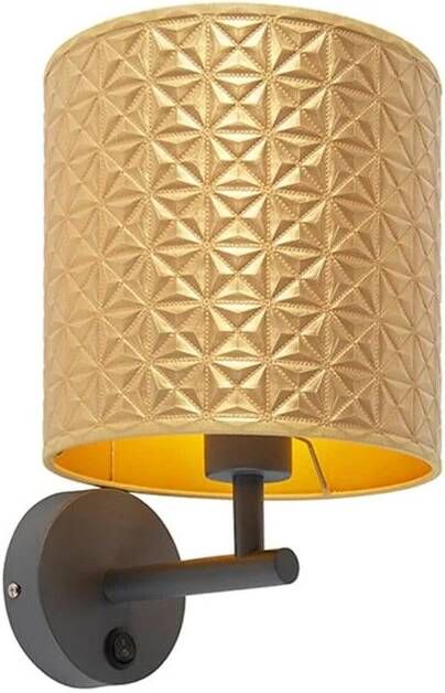 QAZQA Vintage wandlamp donkergrijs met goud triangle kap Matt