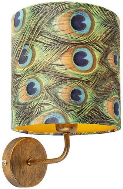 QAZQA Vintage wandlamp goud met kap velours 20|20|20 pauw Matt