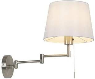 QAZQA Wandlamp staal met witte kap en verstelbare arm Ladas Deluxe