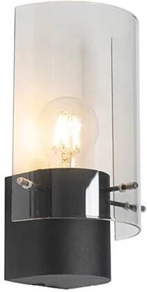 QAZQA Vintage wandlamp zwart met smoke glas Vidra