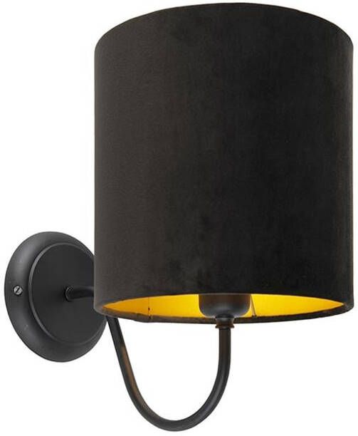 QAZQA Klassieke wandlamp zwart met zwarte velours kap Matt