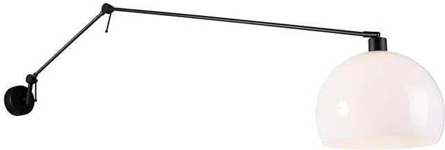 QAZQA Wandlamp zwart met kap wit 30 cm verstelbaar Blitz