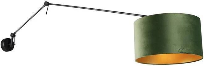 QAZQA Wandlamp zwart met velours kap groen 35 cm verstelbaar Blitz
