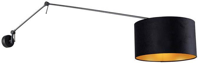 QAZQA Wandlamp zwart met velours kap zwart 35 cm verstelbaar Blitz
