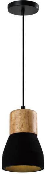 QUVIO Hanglamp landelijk Simplistisch betonnen lamp Houten kop D 13 cm Zwart - Foto 2