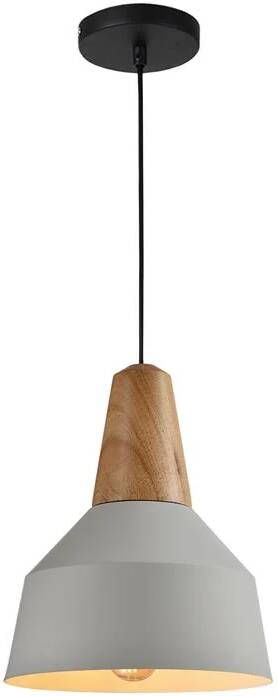 QUVIO Hanglamp Scandinavisch Metaal en houten kop Diameter 23 cm Grijs en bruin
