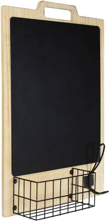 QUVIO Krijtbord met haakje en opbergmandje Zwart | Licht bruin