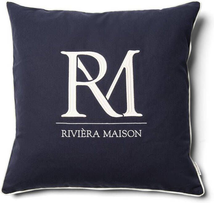 Rivièra Maison Riviera Maison Kussenhoes blauw met witte tekst 60x60 RM Monogram