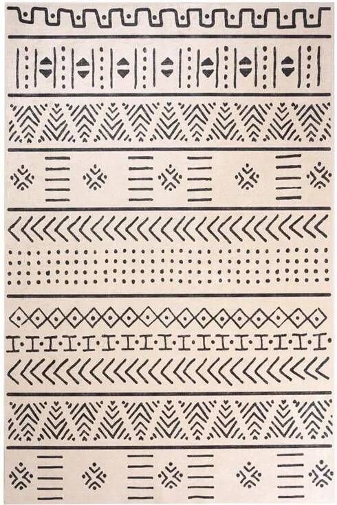 Tapeso Bohemian vloerkleed wasbaar Moderna wit|zwart 80x150 cm