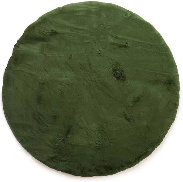 Tapeso Fluffy vloerkleed rond Comfy Deluxe olijfgroen 100 cm rond