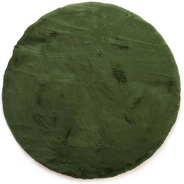 Tapeso Fluffy vloerkleed rond Comfy Deluxe olijfgroen 80 cm rond