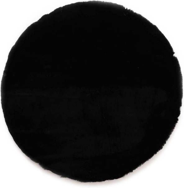 Tapeso Fluffy vloerkleed rond Comfy Deluxe zwart 100 cm rond