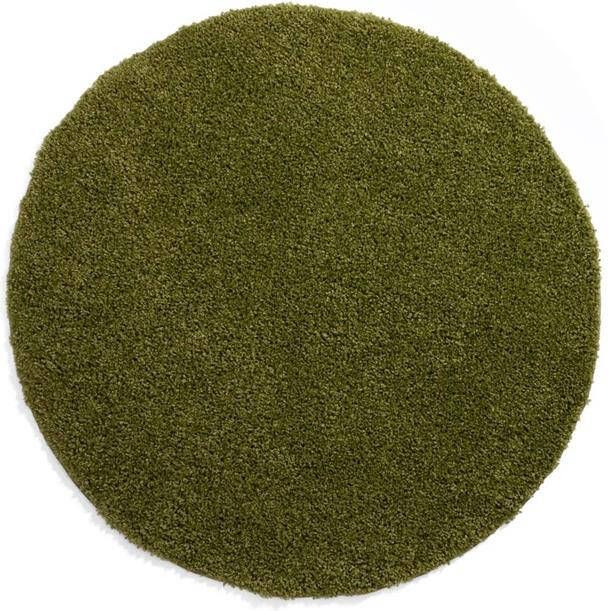 Tapeso Hoogpolig vloerkleed shaggy Trend effen rond groen 80 cm