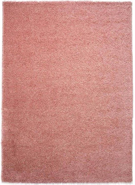 Tapeso Hoogpolig vloerkleed shaggy Trend effen roze 60x110 cm