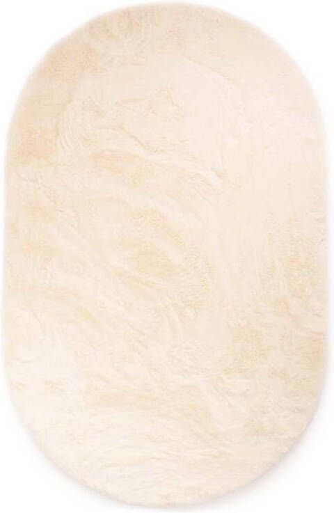 Tapeso Ovaal hoogpolig vloerkleed Comfy plus crème 100x150 cm