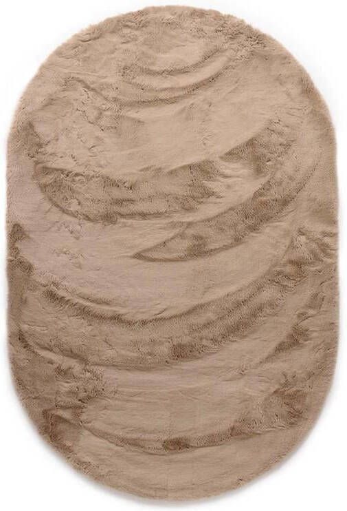 Tapeso Ovaal hoogpolig vloerkleed Comfy plus taupe 230x330 cm