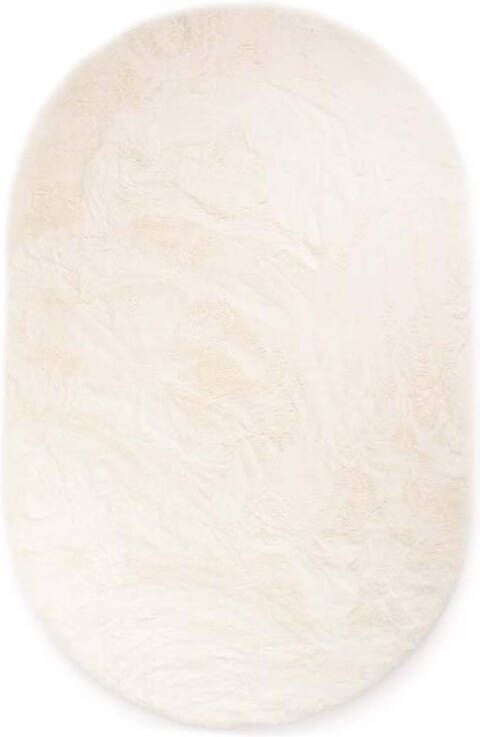 Tapeso Ovaal hoogpolig vloerkleed Comfy plus wit 200x300 cm