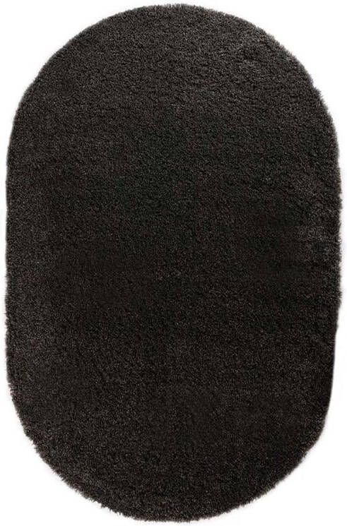 Tapeso Ovaal hoogpolig vloerkleed Cozy Shaggy donkergrijs