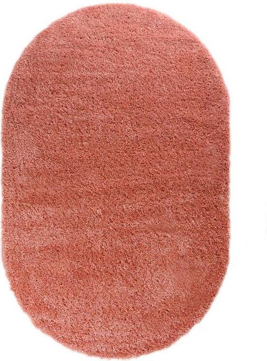 Tapeso Ovaal hoogpolig vloerkleed Cozy Shaggy roze 100x150 cm