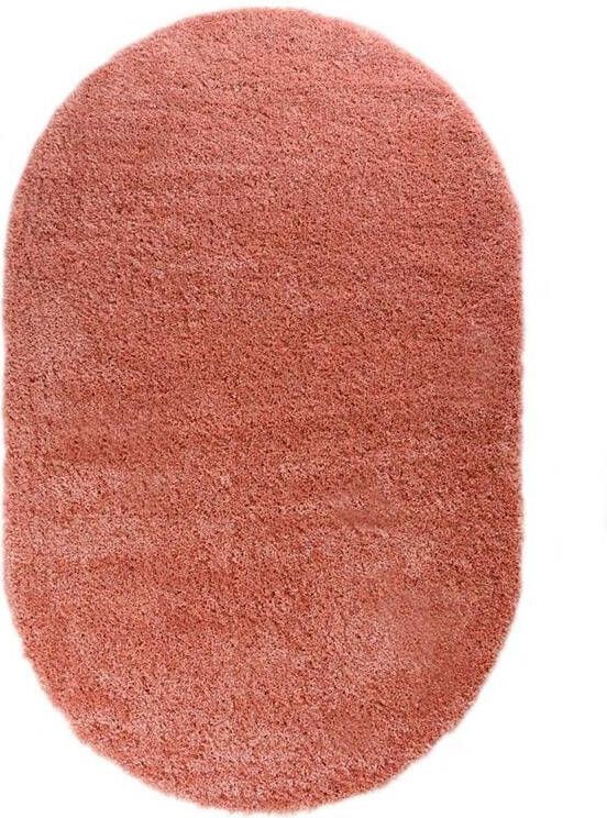Tapeso Ovaal hoogpolig vloerkleed Cozy Shaggy roze 240x340 cm