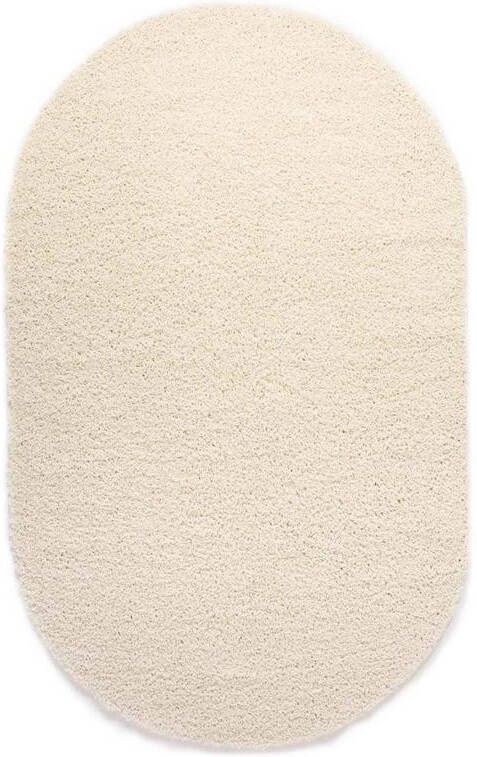 Tapeso Ovaal hoogpolig vloerkleed shaggy Trend effen ivoor 150x240