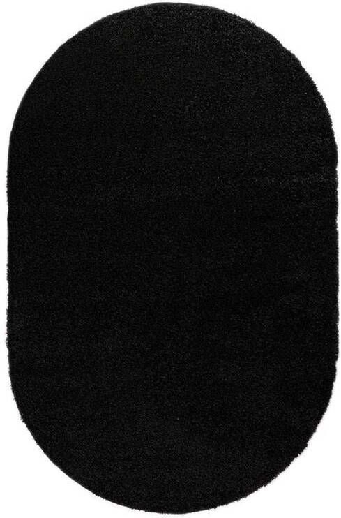 Tapeso Ovaal hoogpolig vloerkleed shaggy Trend effen zwart 120x180