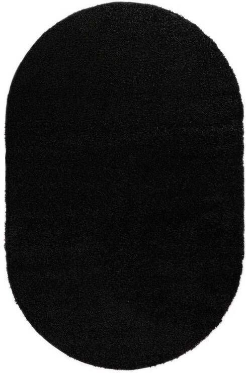 Tapeso Ovaal hoogpolig vloerkleed shaggy Trend effen zwart 200x300