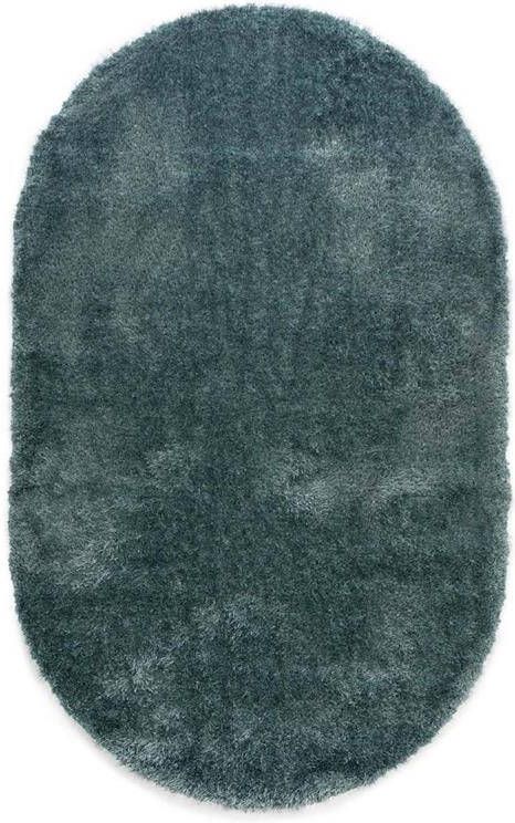 Tapeso Ovaal hoogpolig vloerkleed velvet Posh blauw 100x150 cm