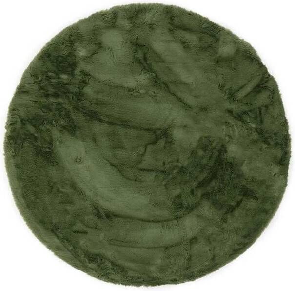 Tapeso Rond hoogpolig vloerkleed Comfy plus olijfgroen 100 cm
