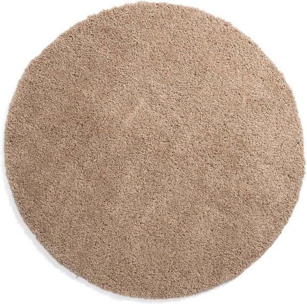 Tapeso Rond hoogpolig vloerkleed shaggy Grand effen beige 160 cm