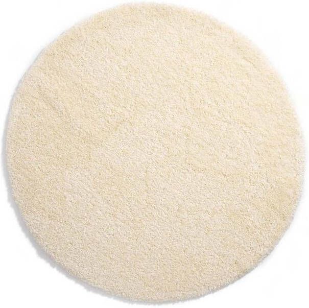 Tapeso Rond hoogpolig vloerkleed shaggy Grand effen crème 80 cm