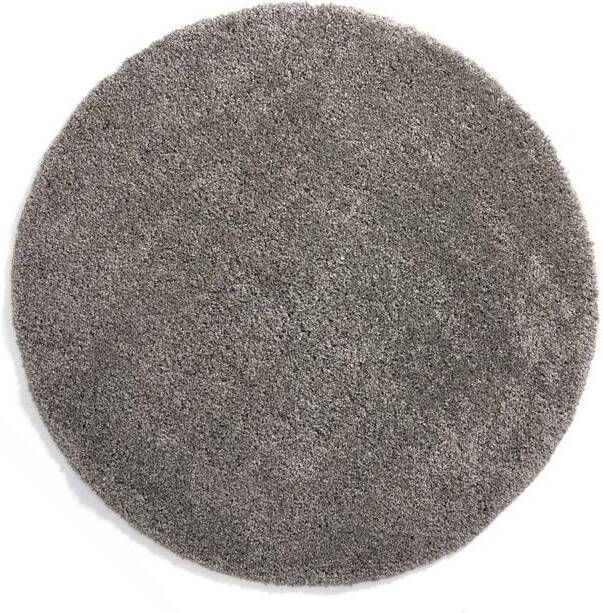 Tapeso Rond hoogpolig vloerkleed shaggy Grand effen lichtgrijs 240