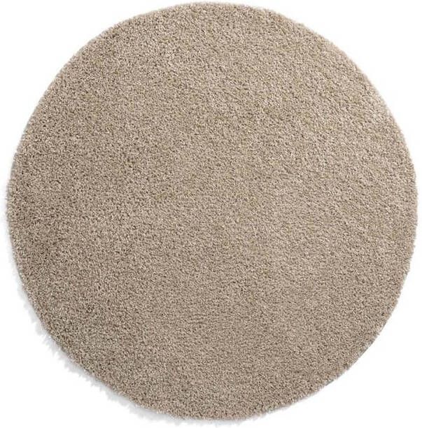 Tapeso Rond hoogpolig vloerkleed shaggy Trend effen champagne 80