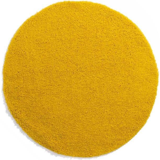Tapeso Rond hoogpolig vloerkleed shaggy Trend effen geel 120 cm