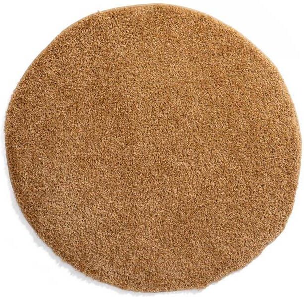 Tapeso Rond hoogpolig vloerkleed shaggy Trend effen goud 80 cm
