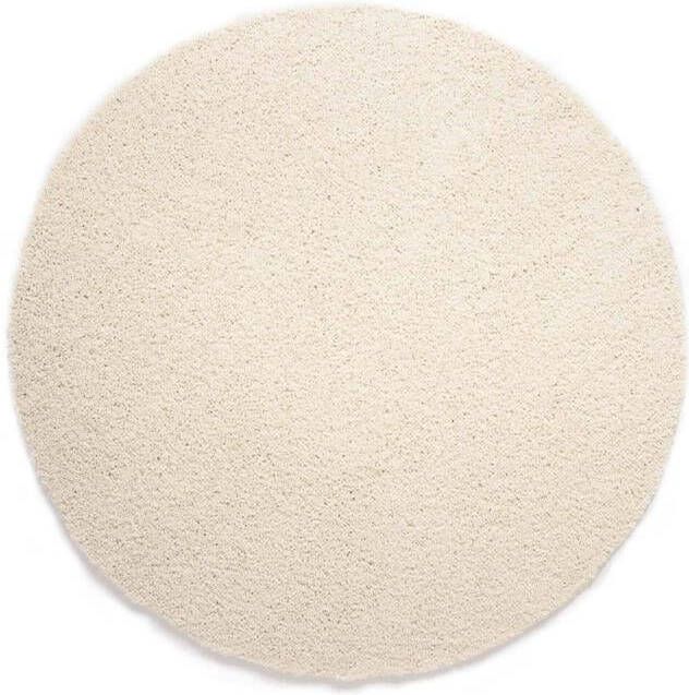 Tapeso Rond hoogpolig vloerkleed shaggy Trend effen ivoor 80 cm
