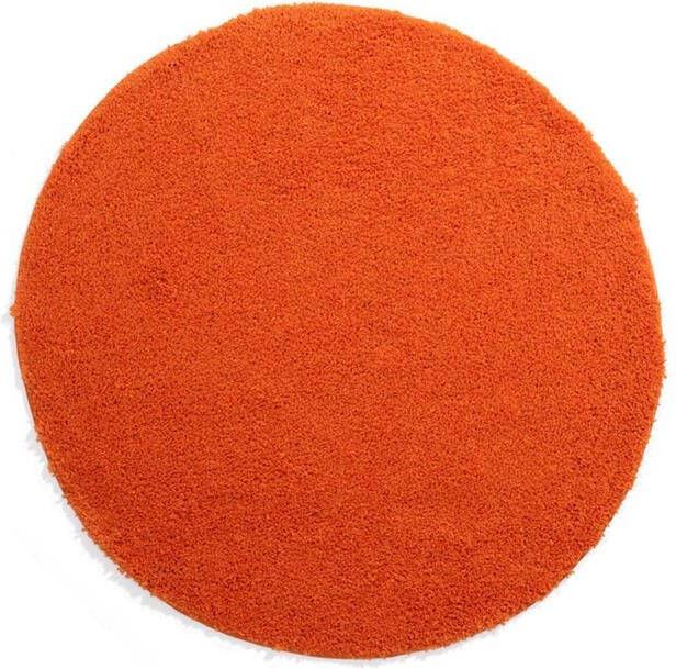 Tapeso Rond hoogpolig vloerkleed shaggy Trend effen oranje 80 cm
